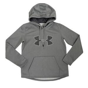 Under Armour Coldgear Pullover Hoodie Grey Fleece Logo Sweatshirt Size Womens XS